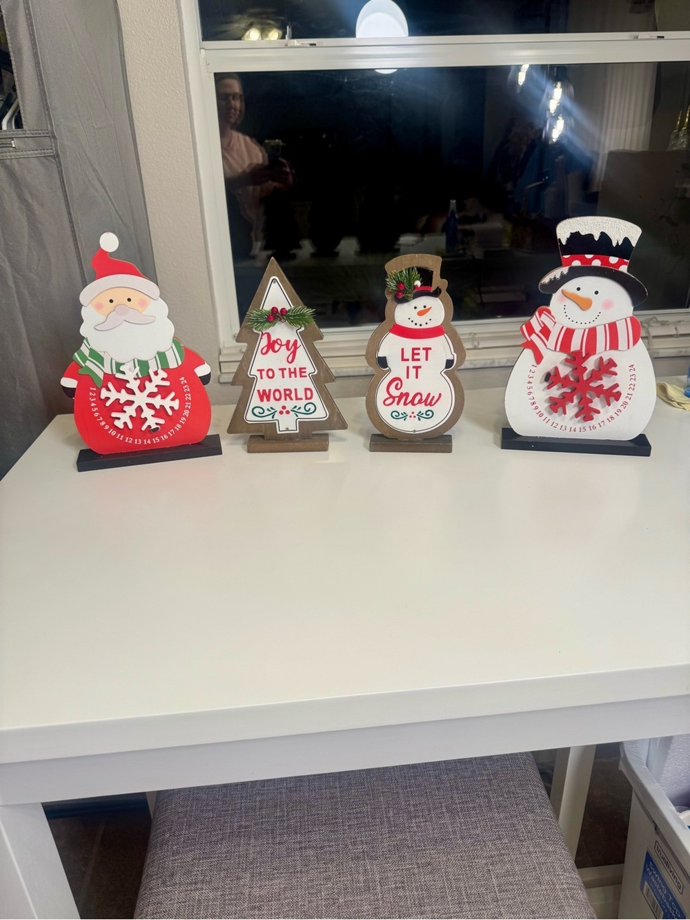 Holiday Wooden Tabletop Decorations - Red, White, Green